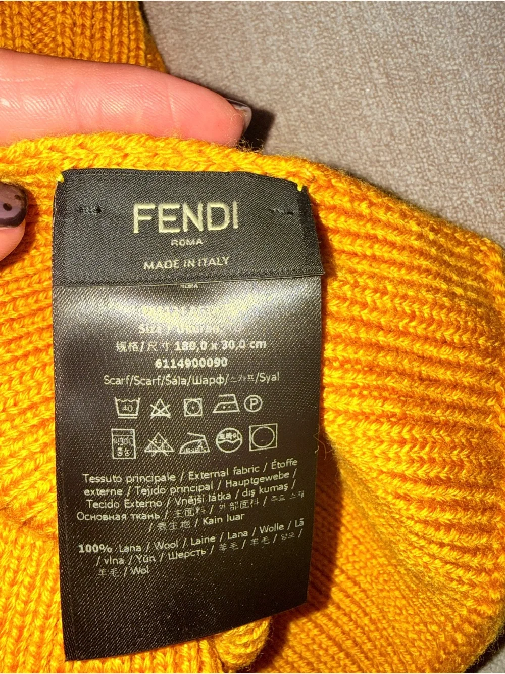 Fendi Logo Plaque Ribbed Knit Sweater Scarf - mustard